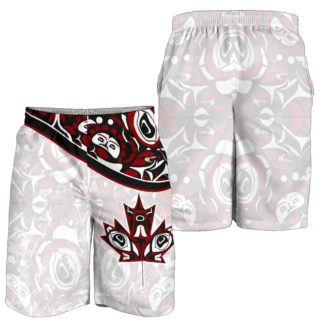 Canada Day All Over Print Men's Shorts Haida Maple Leaf Style Tattoo White