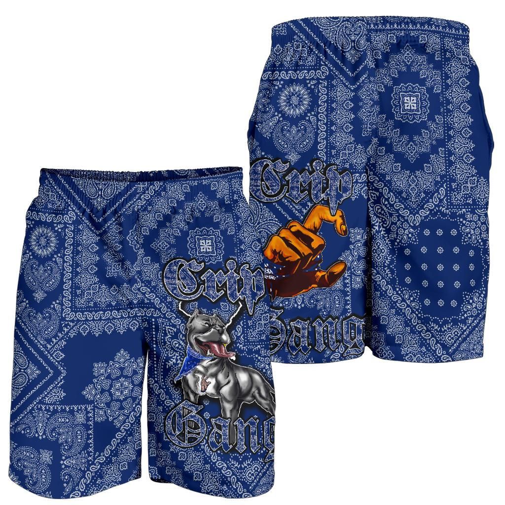 Crips Gang Bulldog Men's Shorts Blue Paisley