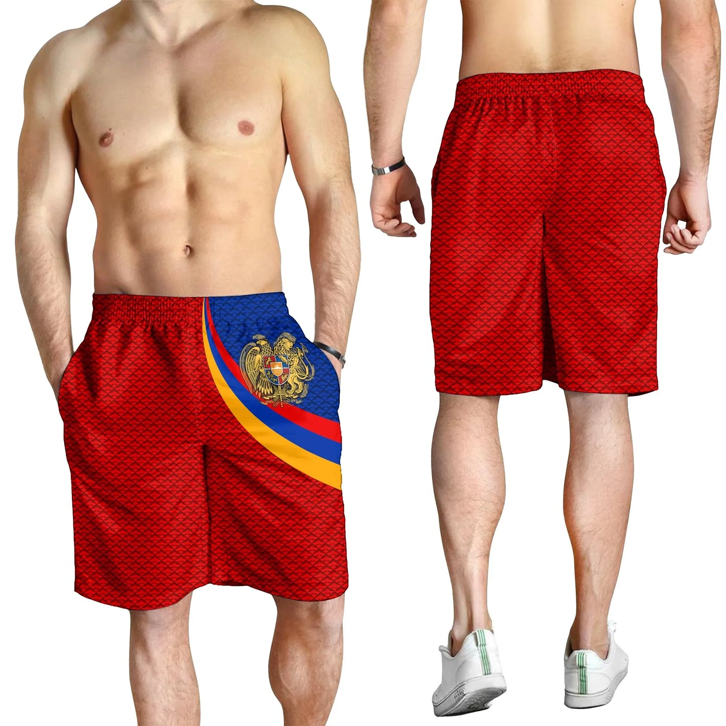 Armenia Men's Short Armenia Coat Of Arms and Flag Color
