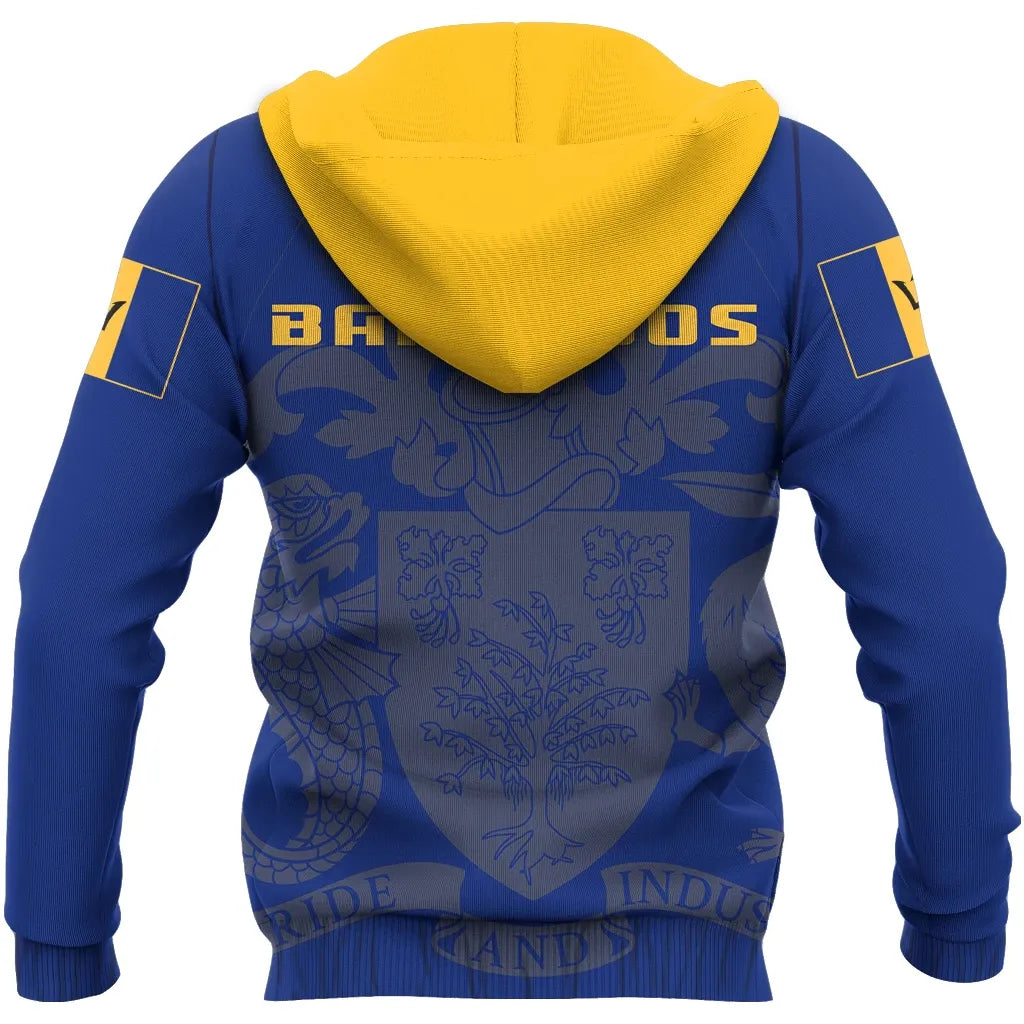 Barbados Flag Hoodie Faded Unisex Printed Zip Hoodie