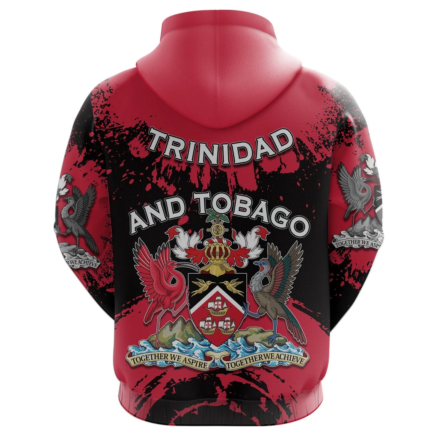 Trinidad and Tobago Scarlet Ibis All Over Hoodie Coat Of Arms