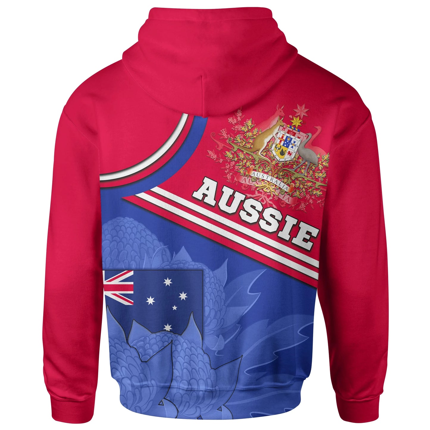 Australia Zip Up Hoodie Aus Flag And Coat Of Arms Zip Hoodie Waratah Flowers 18