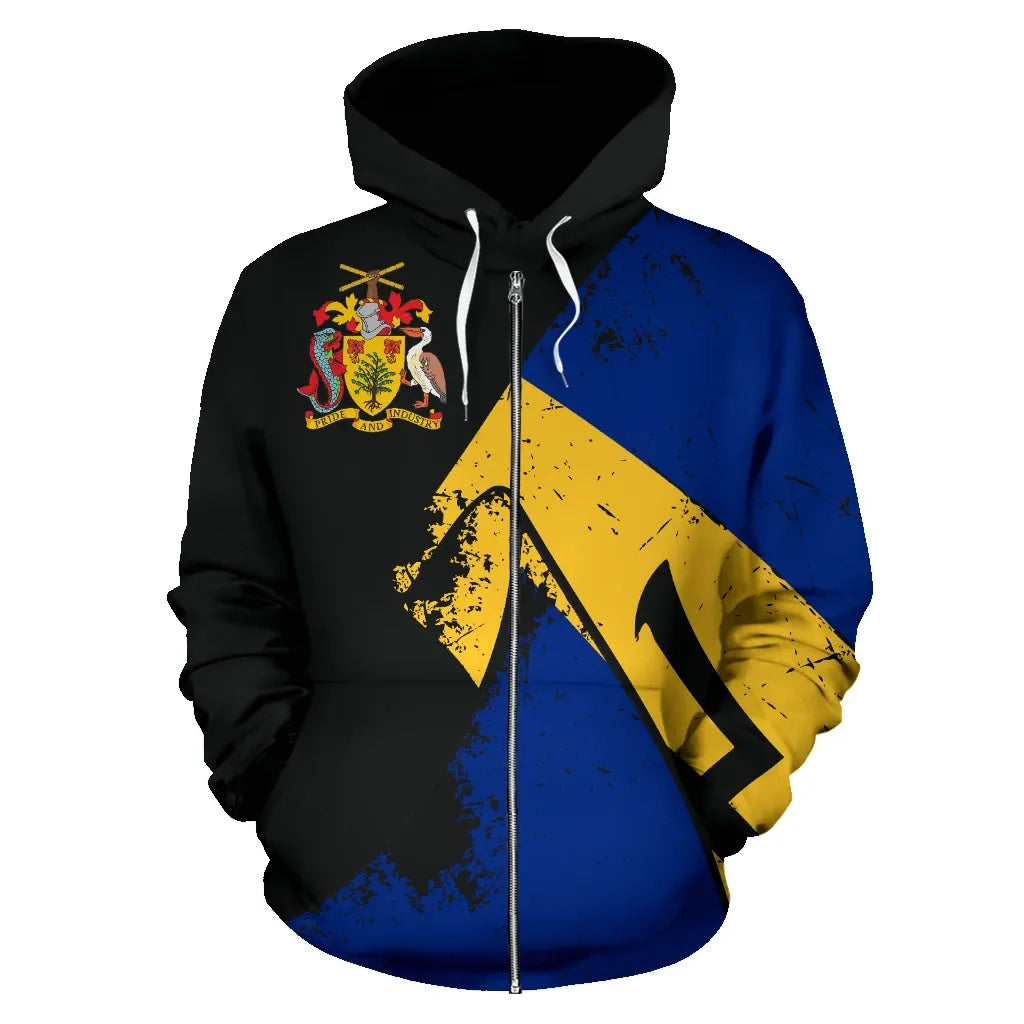 Barbados Special Grunge Flag Zip Up Hoodie