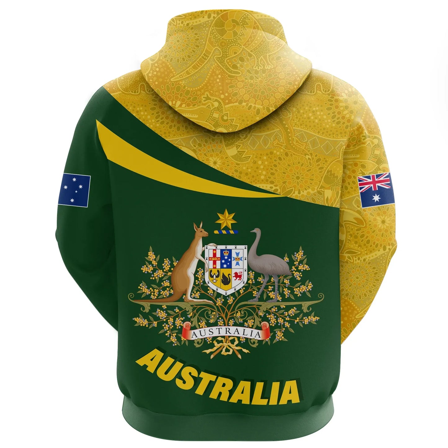 Australia Full Zip Hoodie, Australia Round Kangaroo Aboriginal Green