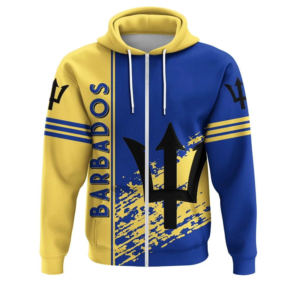 Barbados Coat Of Arms Zip Up Hoodie Quarter Style
