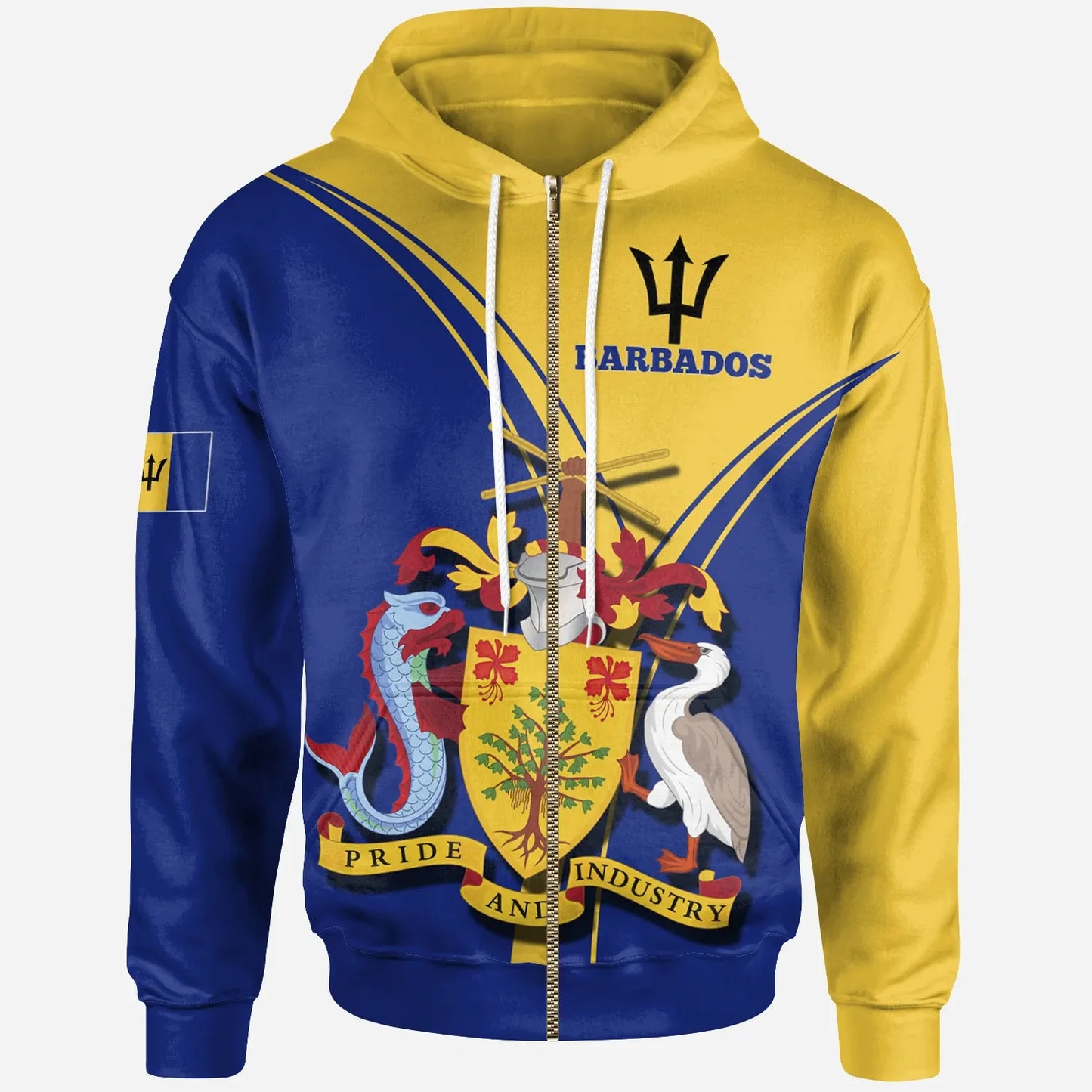 Barbados Zip Up Hoodie Barbados Coat Of Arms & Flag
