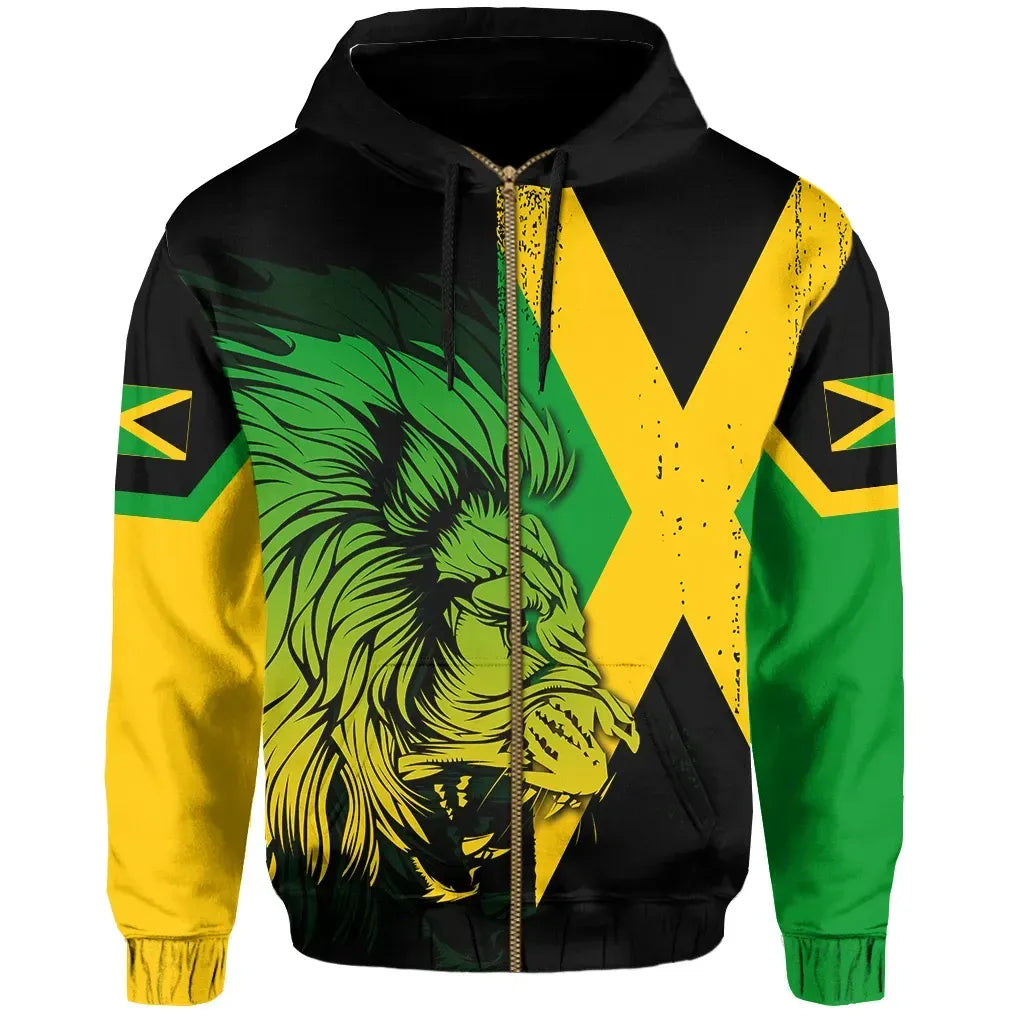 Jamaica Lion Flag And Coat Of Arm Hoodie Zip Up
