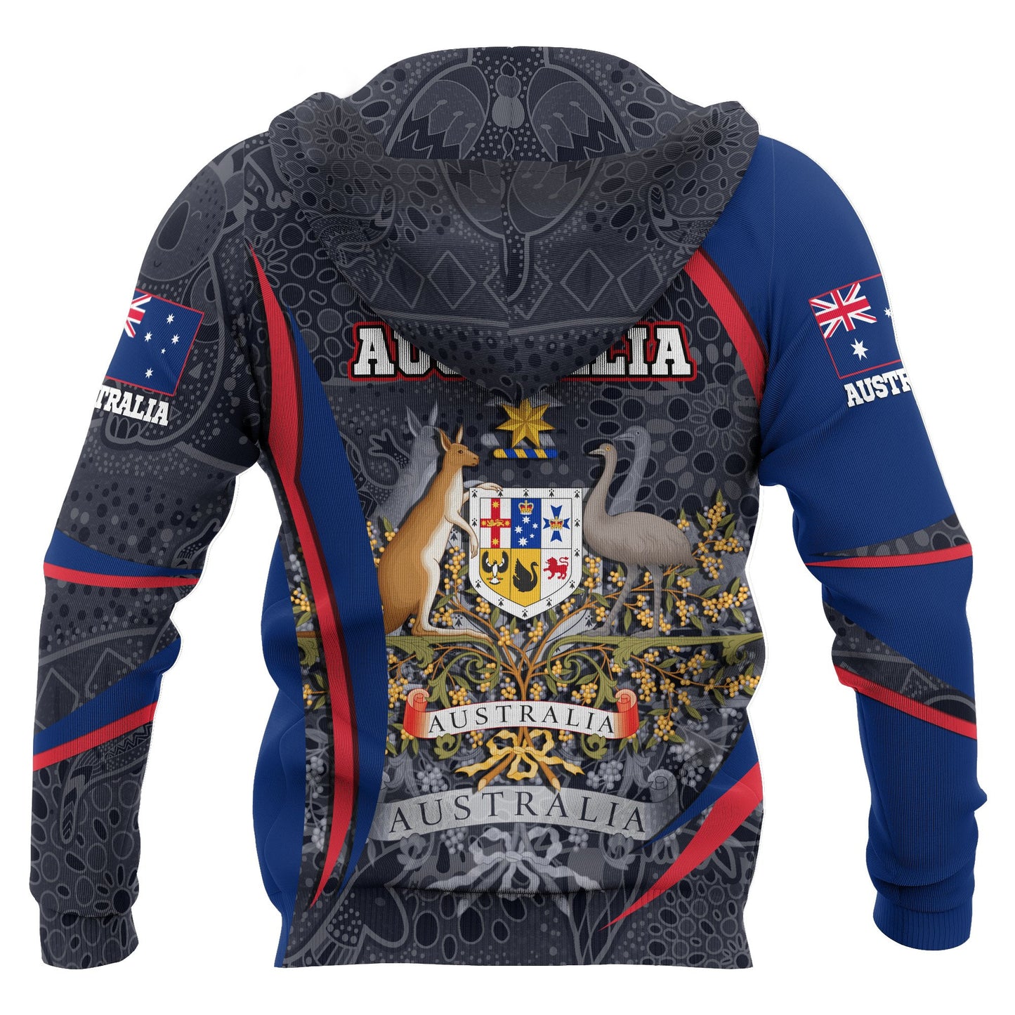 Australia Aboriginal Zip Up Hoodie, Australian Coat Of Arms Aussie Spirit