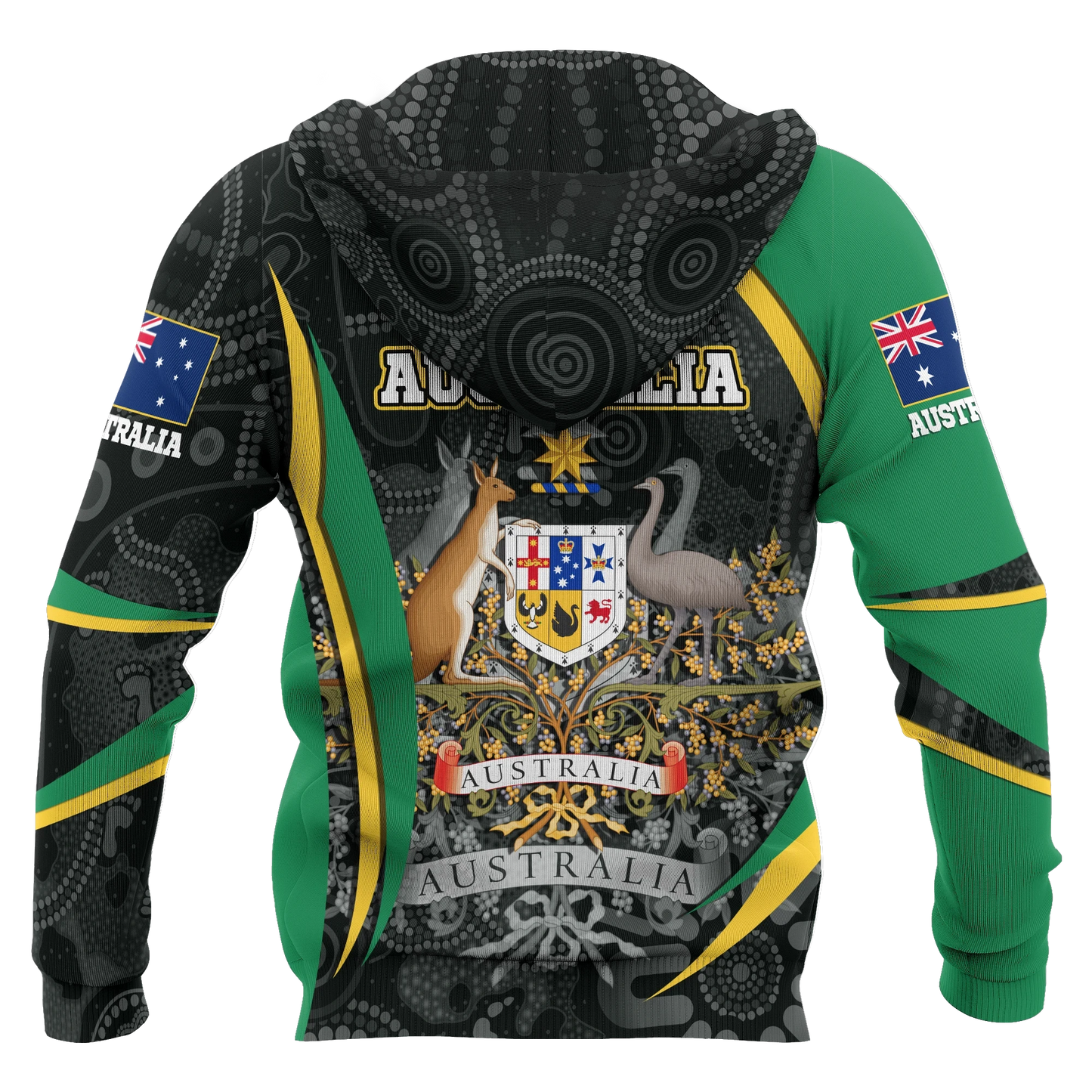 Australia Zip Up Hoodie Australia Coat Of Arms Hoodie Aussie Spirit Green Unisex