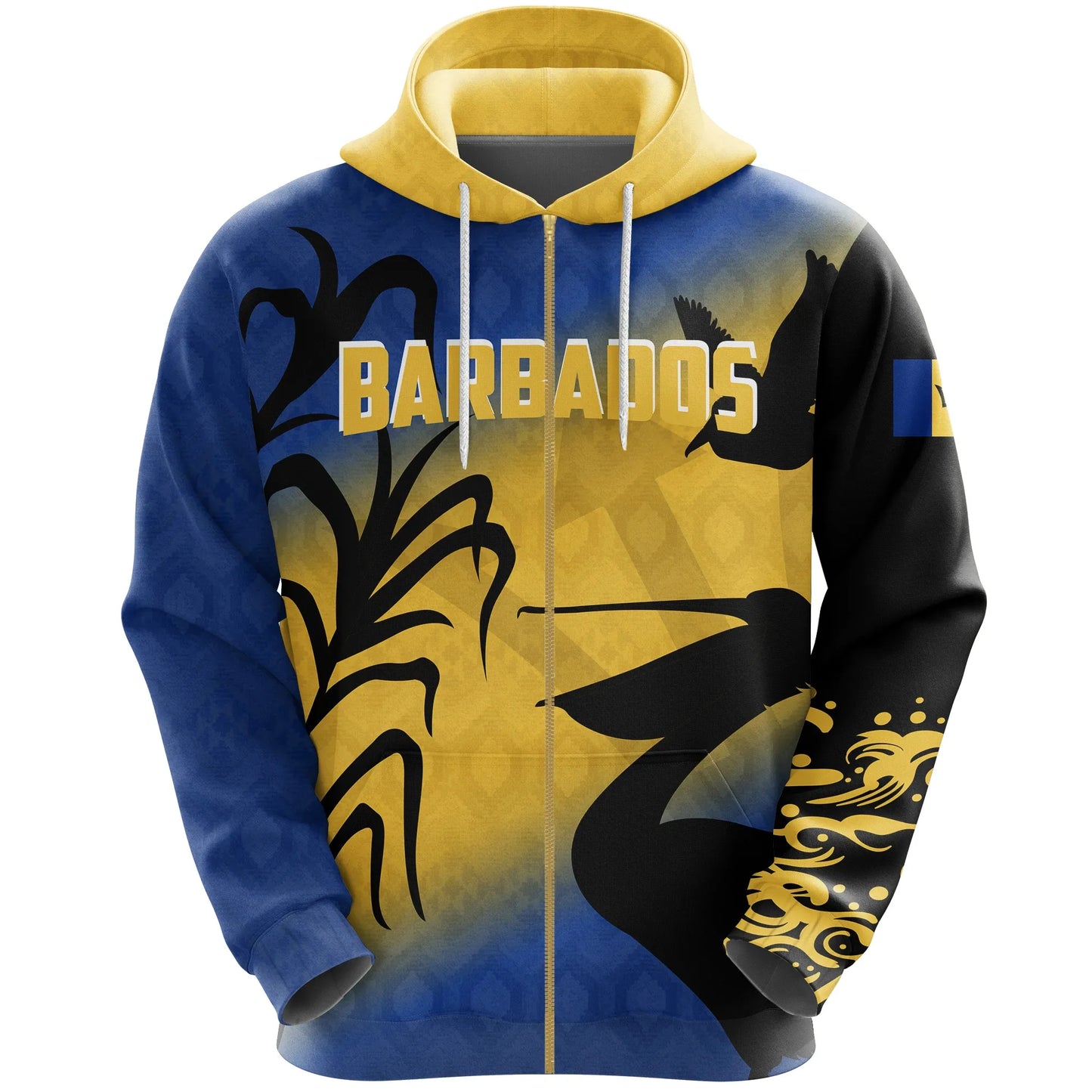 Barbados Zip Hoodie, Pelican Dolphin Fish Full Zip Hoodie