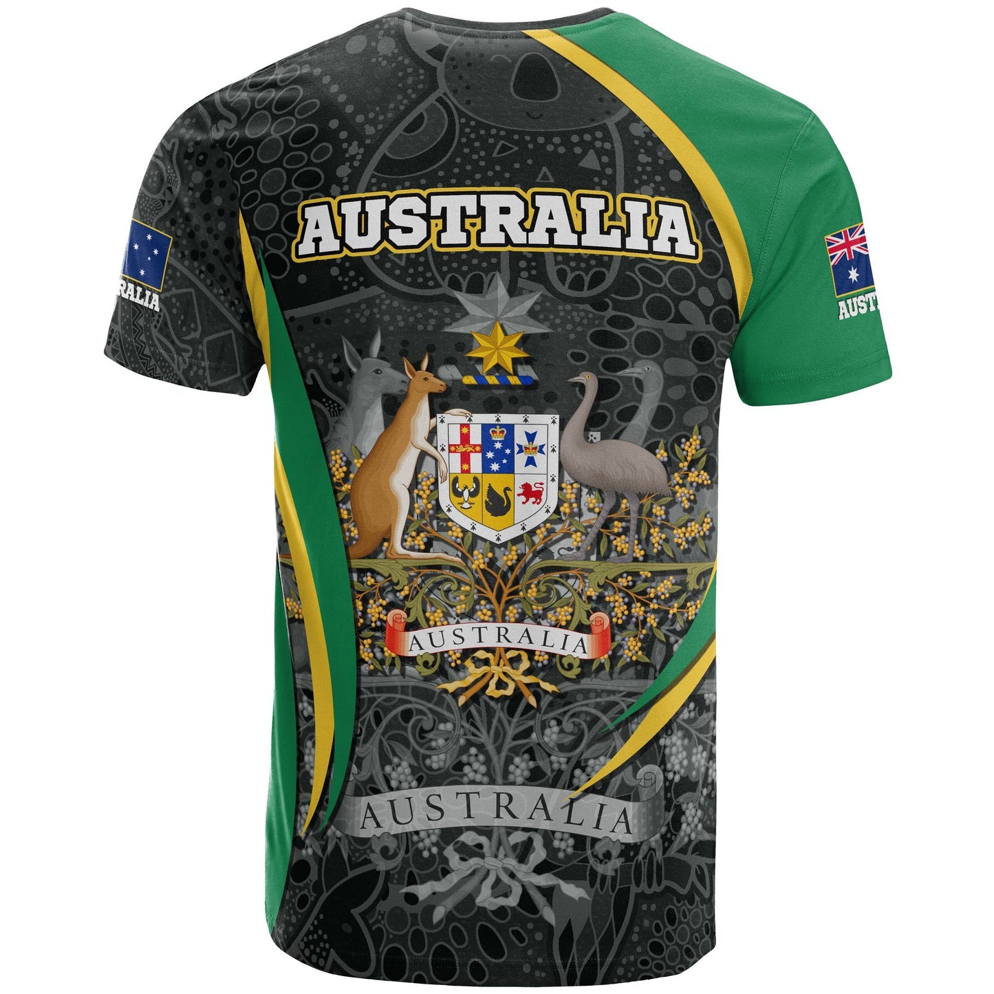 Australia Aboriginal T Shirt, Australian Coat Of Arms Aussie Spirit Green