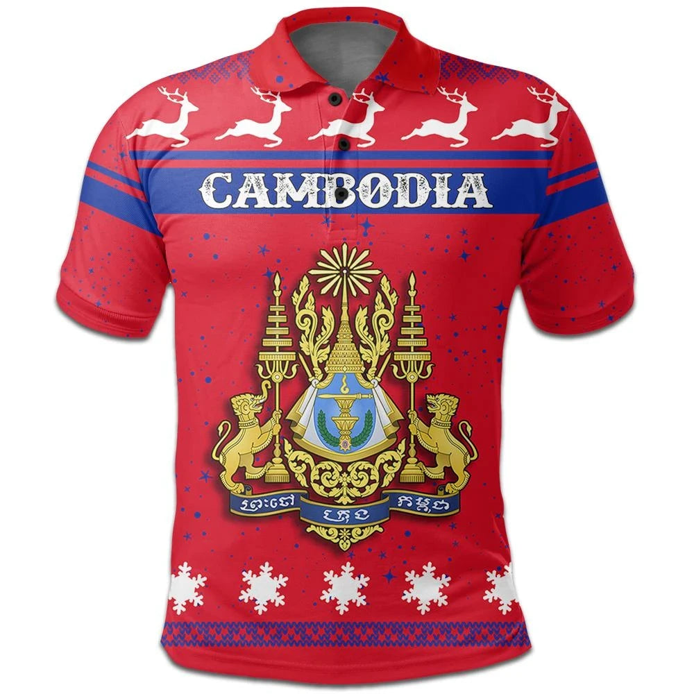 Christmas Cambodia Polo Shirt Coat Of Arms