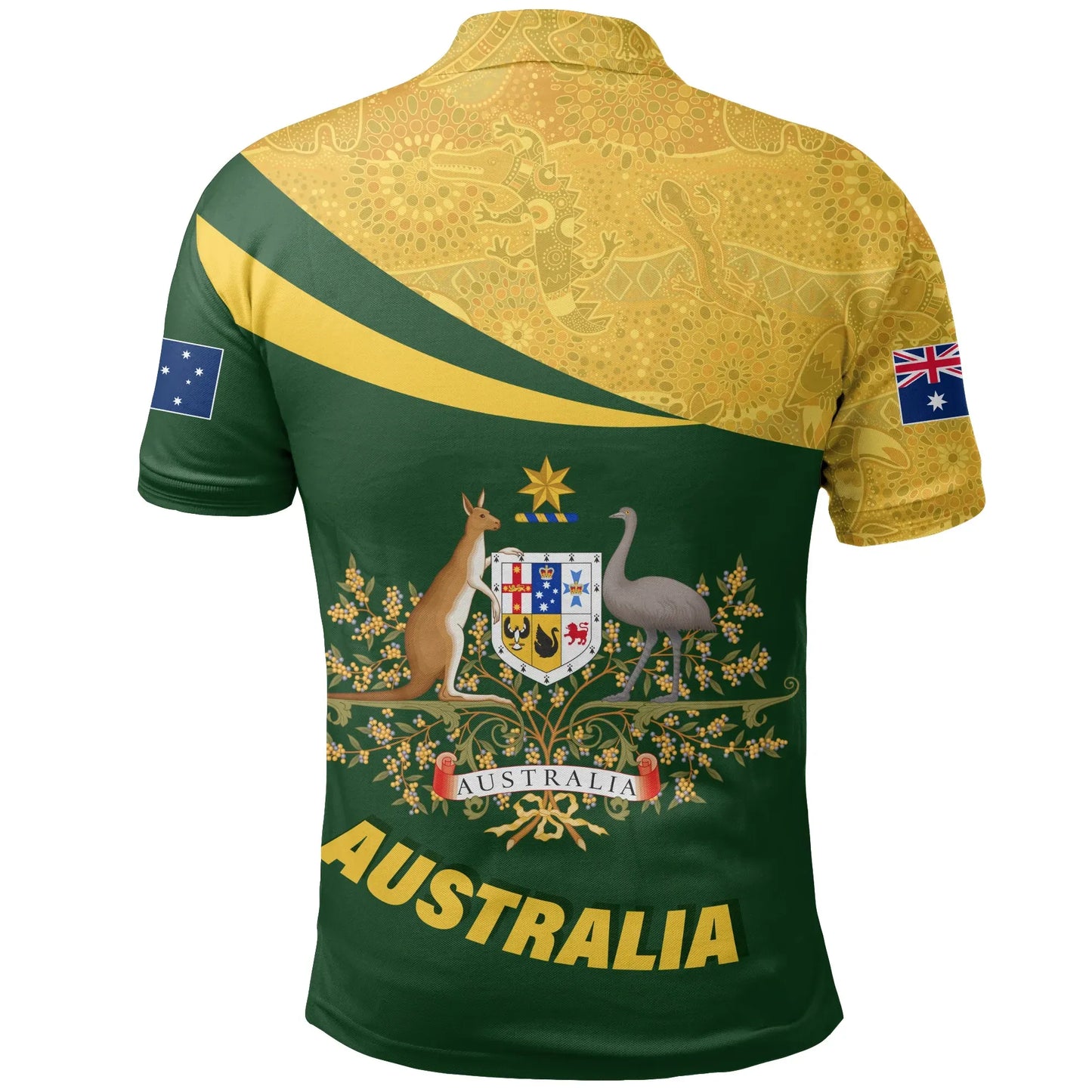 Australia Polo Shirt, Australia Round Kangaroo Aboriginal Green