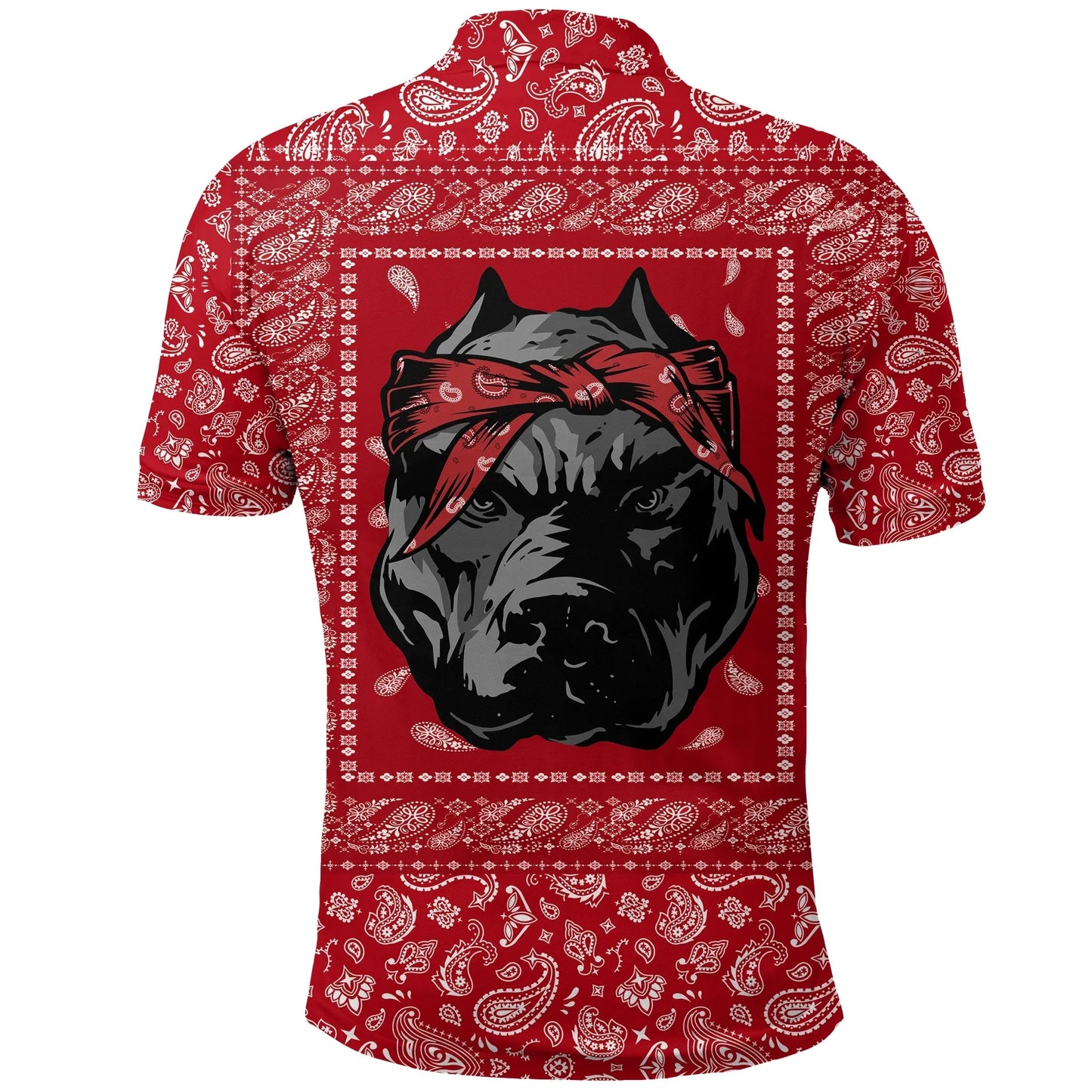 Blood Gang Bulldog Polo Shirt Red Bandana Printed Shirt