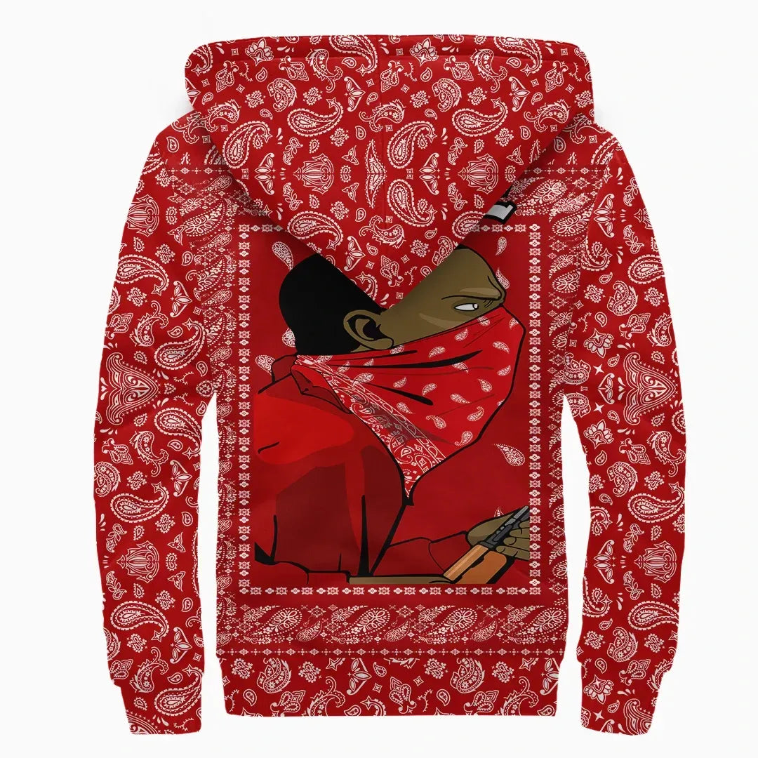 Blood Gang Sherpa Hoodie Paisley Red Printed Sherpa Hoodie