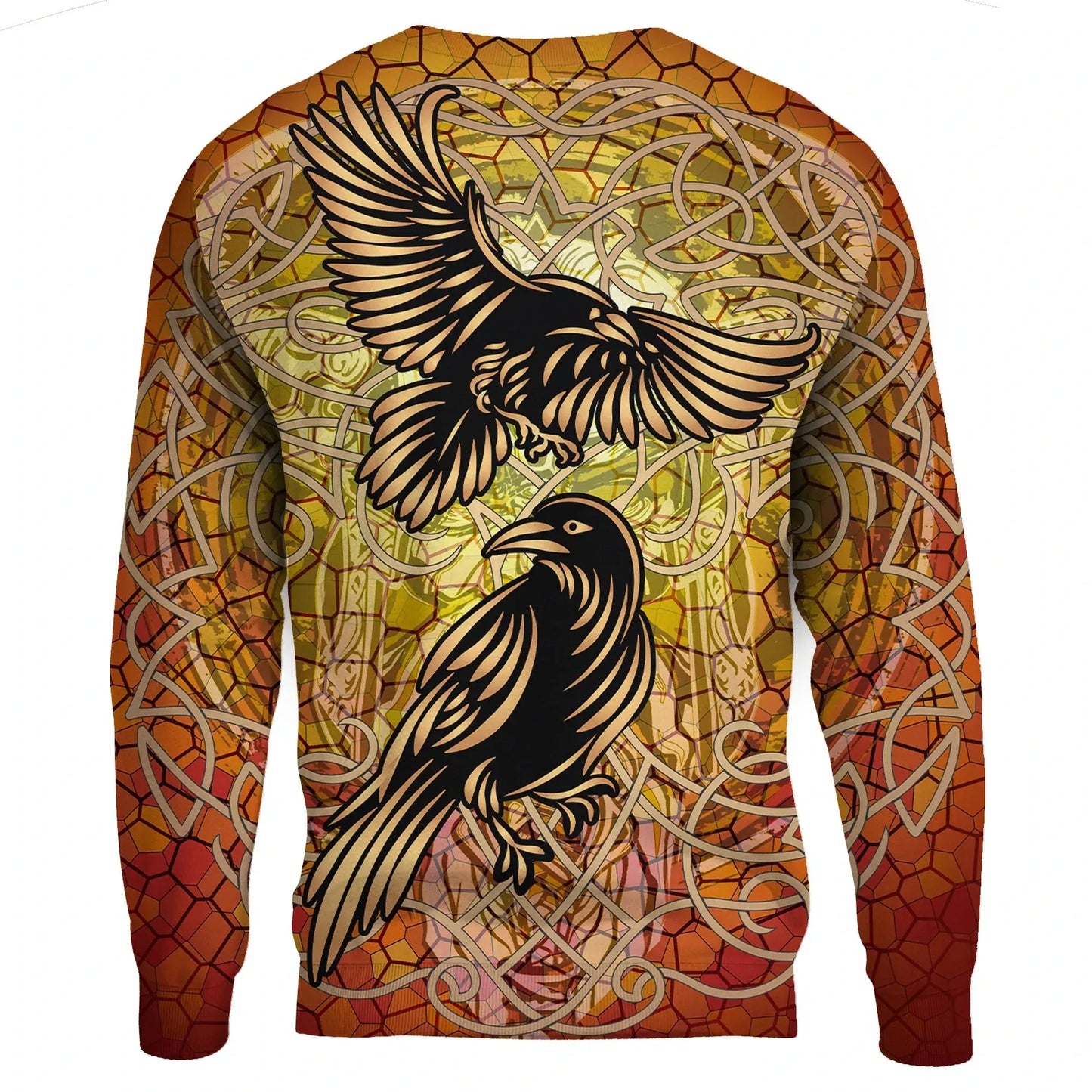 Celtic Symbol Sweatshirts Huginn and Muninn of Odin on Yggdrasil Gold