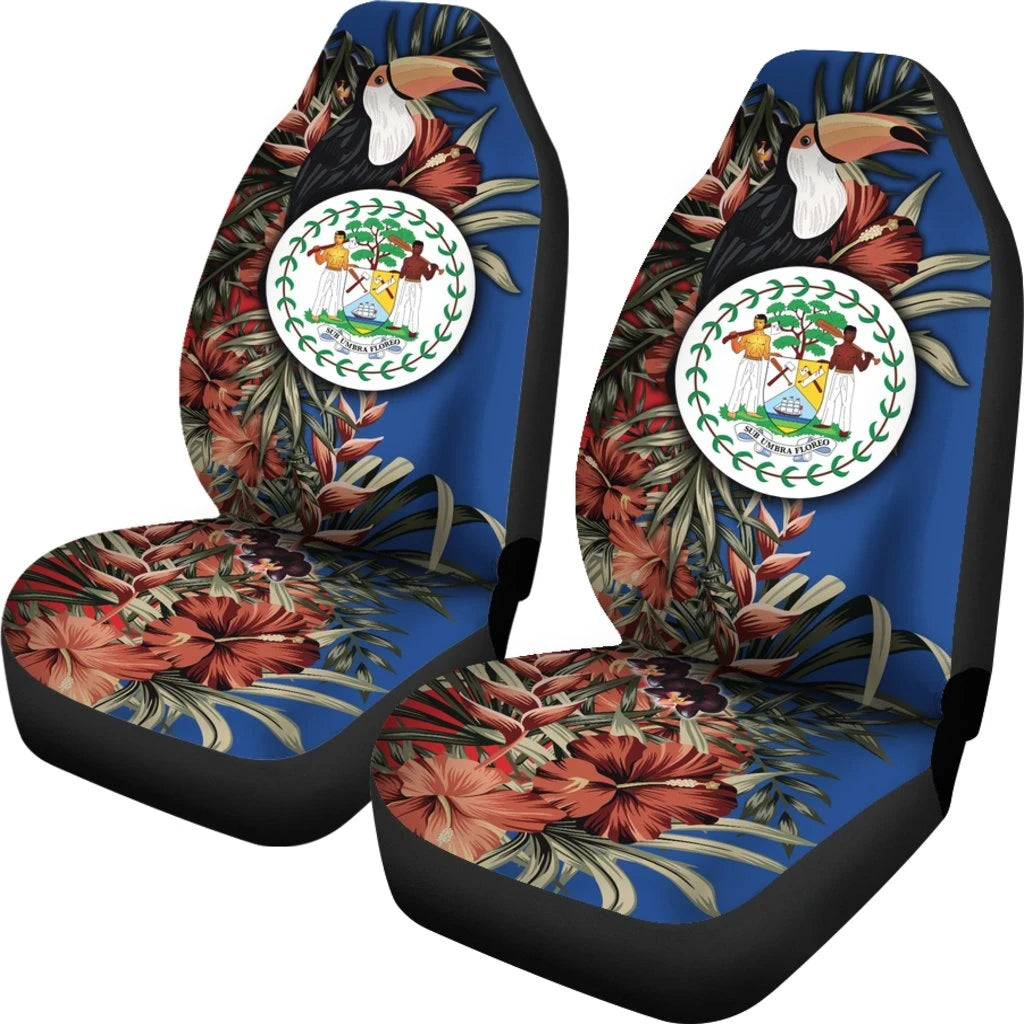 Belize Car Seat Covers Belize National Flag With Toucan And Black Orchid