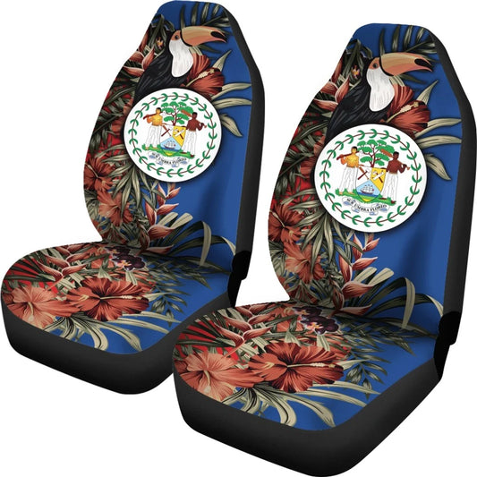 Belize Car Seat Covers Belize National Flag With Toucan And Black Orchid