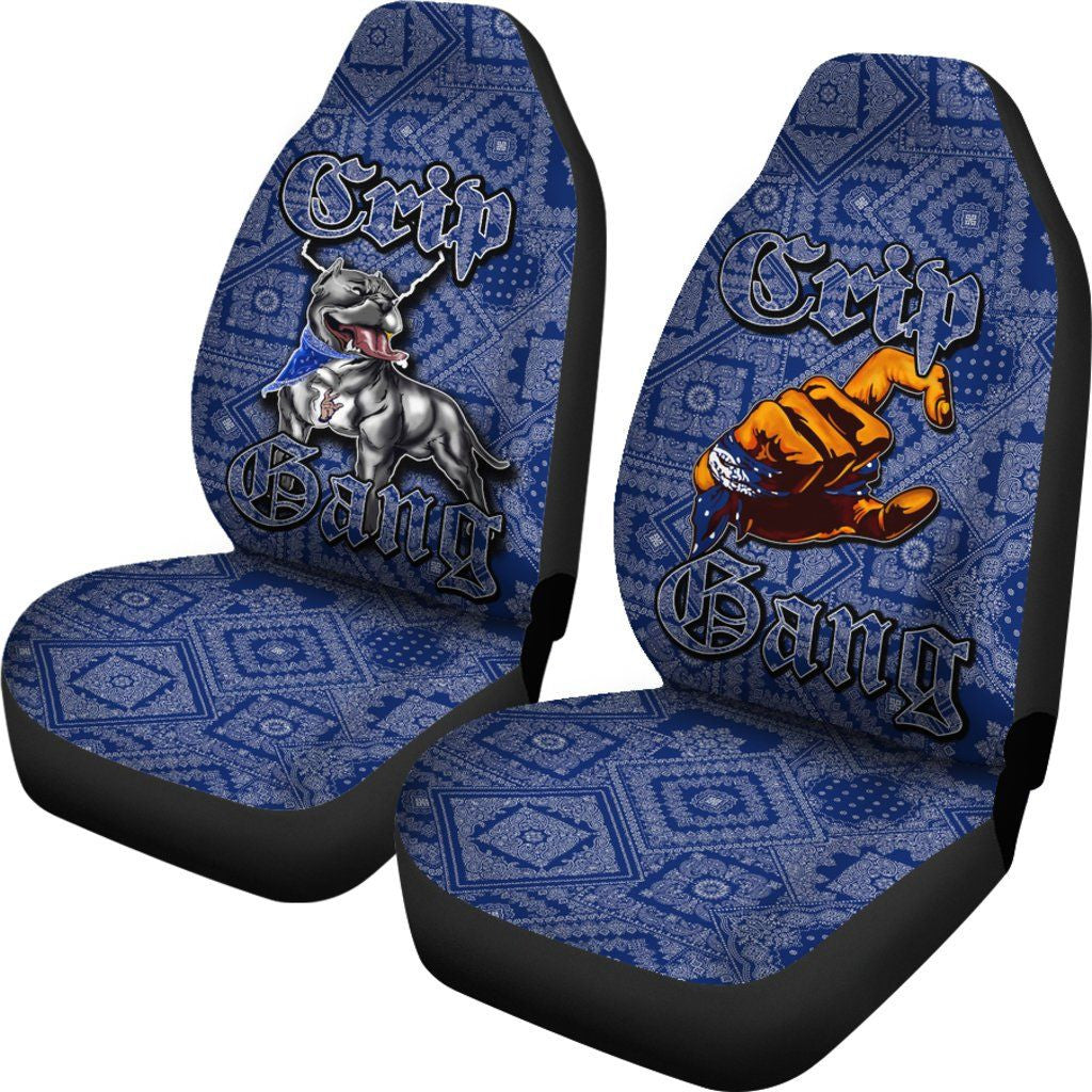 Crips Gang Bulldog Car Seat Covers Blue Paisley
