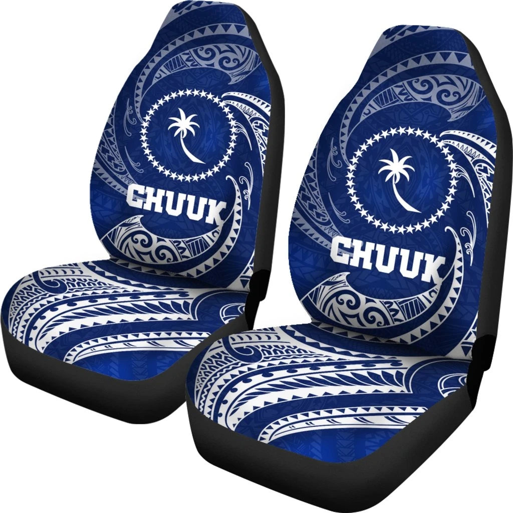 Chuuk Micronesia Car Seat Covers Blue Tribal Wave