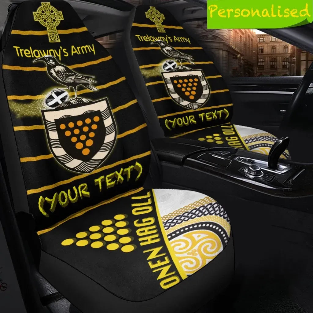 Custom Text Cornwall Personalised Rugby Union Car Seat Cover Trelawny'S Army With Celtic Cross