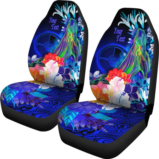 Custom Yap Car Seat Cover Humpback Whale With Tropical Flowers Blue