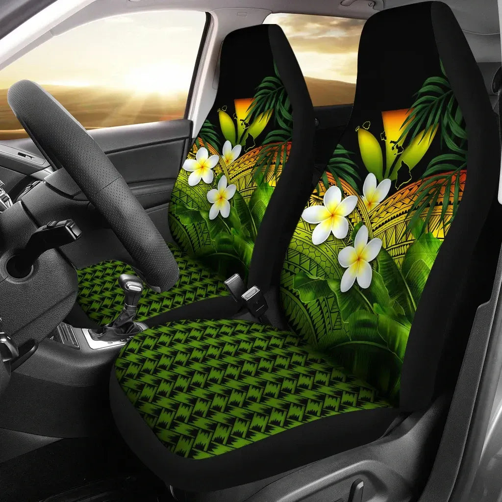 Kanaka Maoli Hawaiian Car Seat Covers Polynesian Plumeria Banana Leaves Reggae