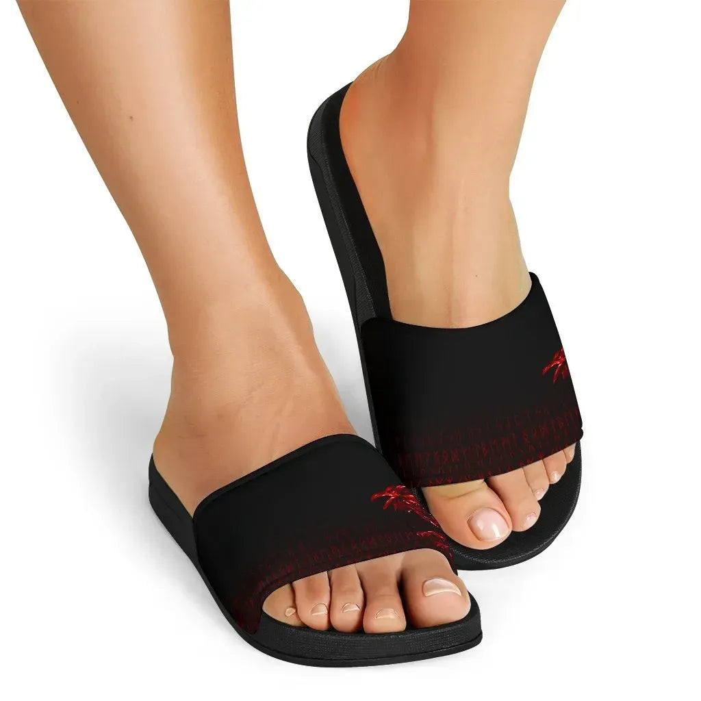 Vikings Slide Sandals Raven Tattoo Style Red