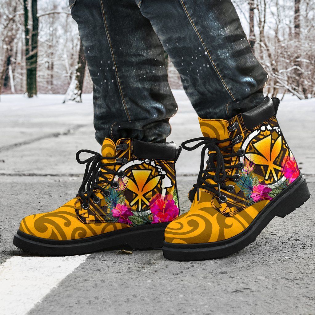 Hawai All Season Boots Kanaka Maoli With Hibiscus On Polynesian Patterns (YELLOW)