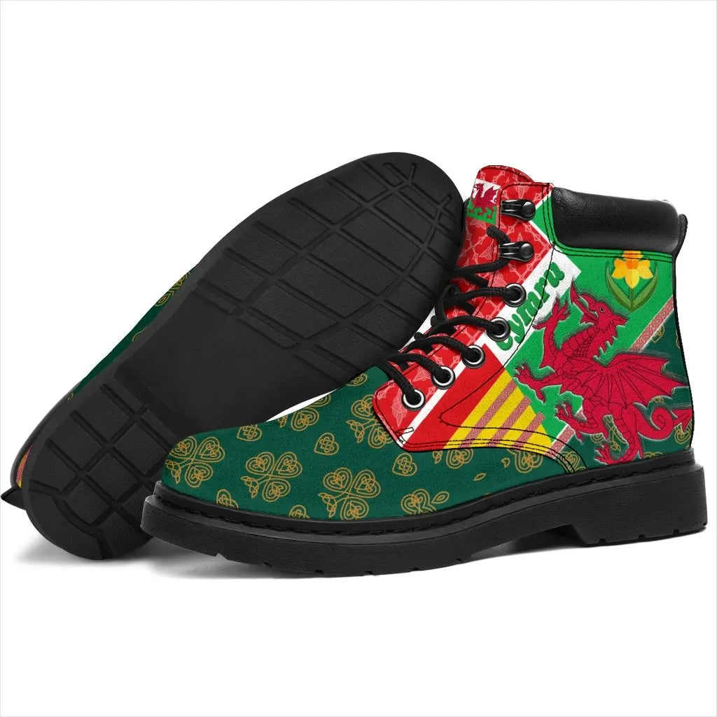 Celtic Wales All Season Boots Cymru Dragon and Daffodils