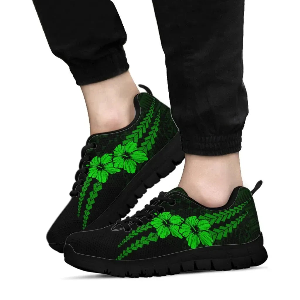 Custom Polynesian Sneakers Hibiscus Personal Signature Green