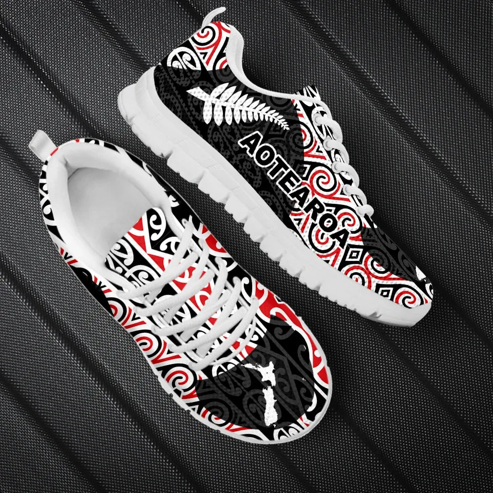 Aotearoa Sneakers Map and Silver Fern with Koru Pattern Cullinan Style T