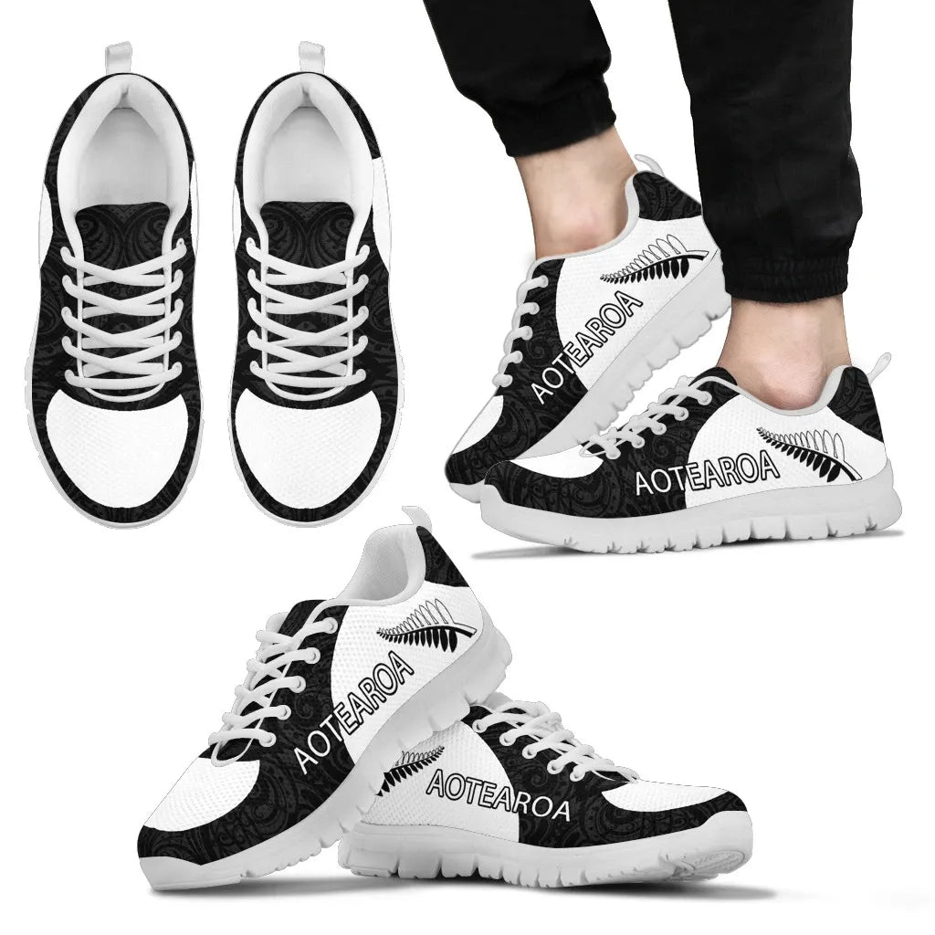 Aotearoa New Zealand Sneakers Silver Fern Patterns Maori Th5