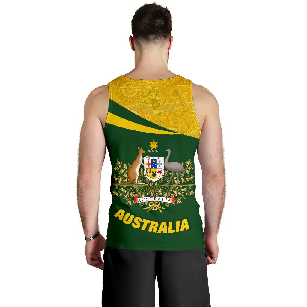 Australia Tank Top, Australia Round Kangaroo Aboriginal Men Green