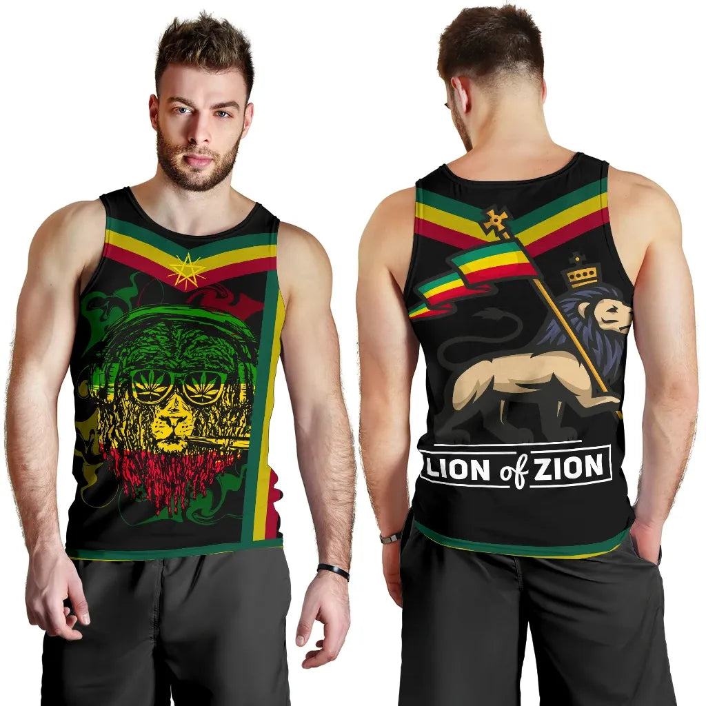 Africa Men's Tank Top Ethiopia Lion And Flag Color