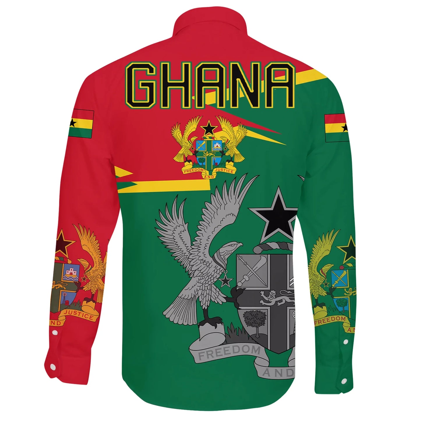 Ghana Coat Of Arms Long Sleeve Button Shirt New Style