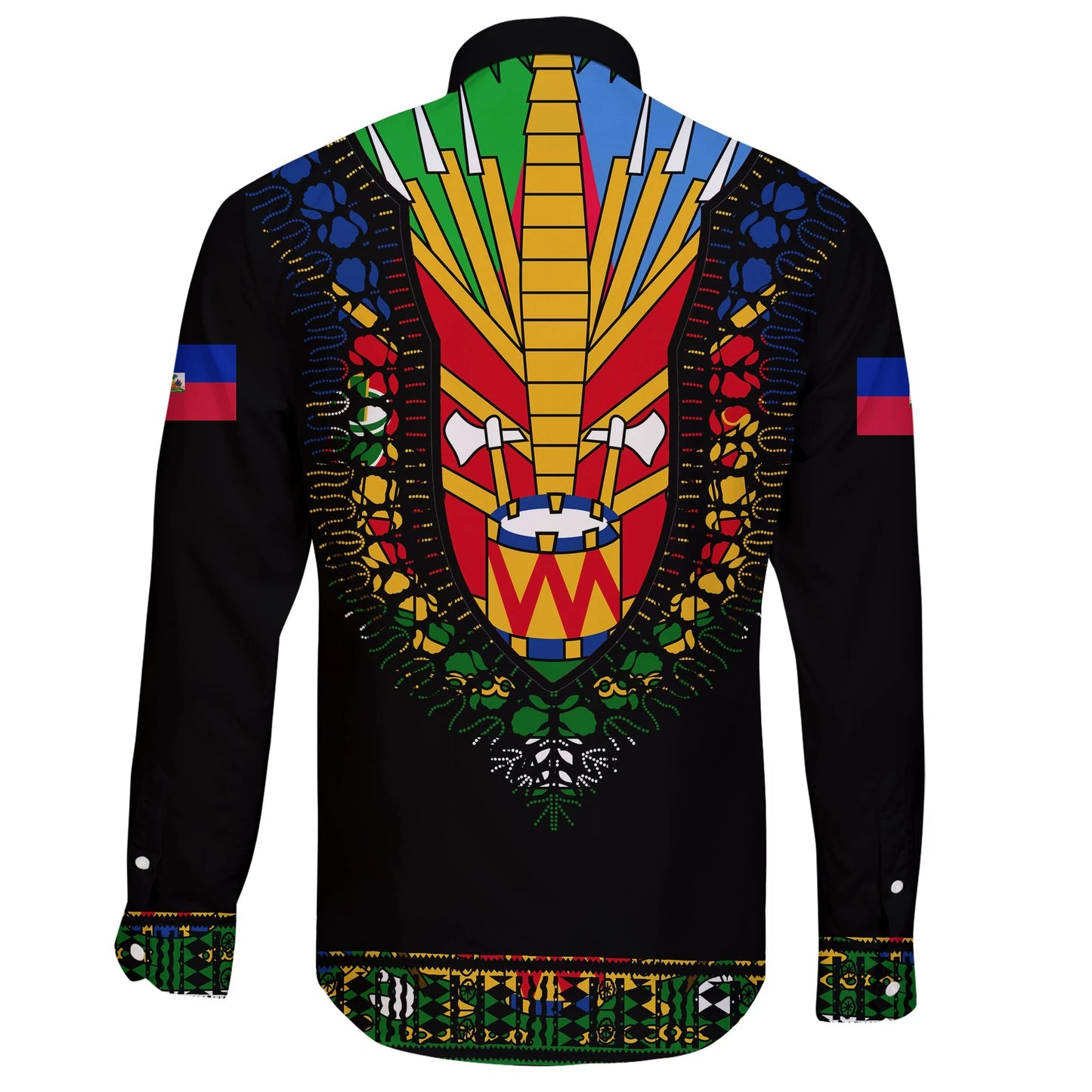 Haiti Long Sleeve Button Shirt Dashiki Pattern