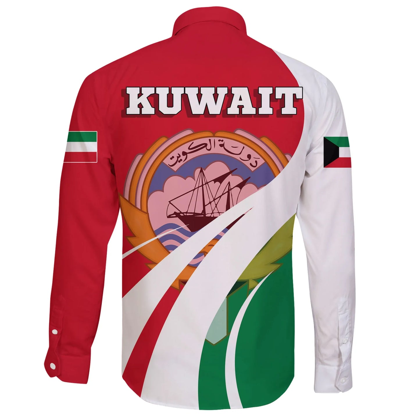 Kuwait Long Sleeve Button Shirt Flag Original Basic