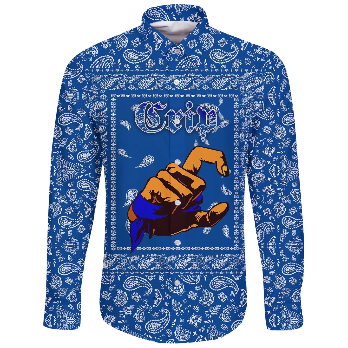 Crips Girl Long Sleeve Button Shirt Blue Bandana