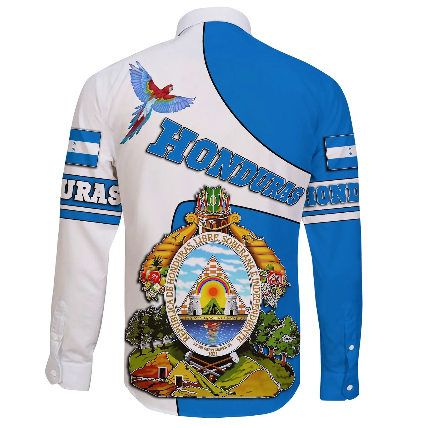 Honduras Long Sleeve Button Shirt Flag And Coat Of Arms