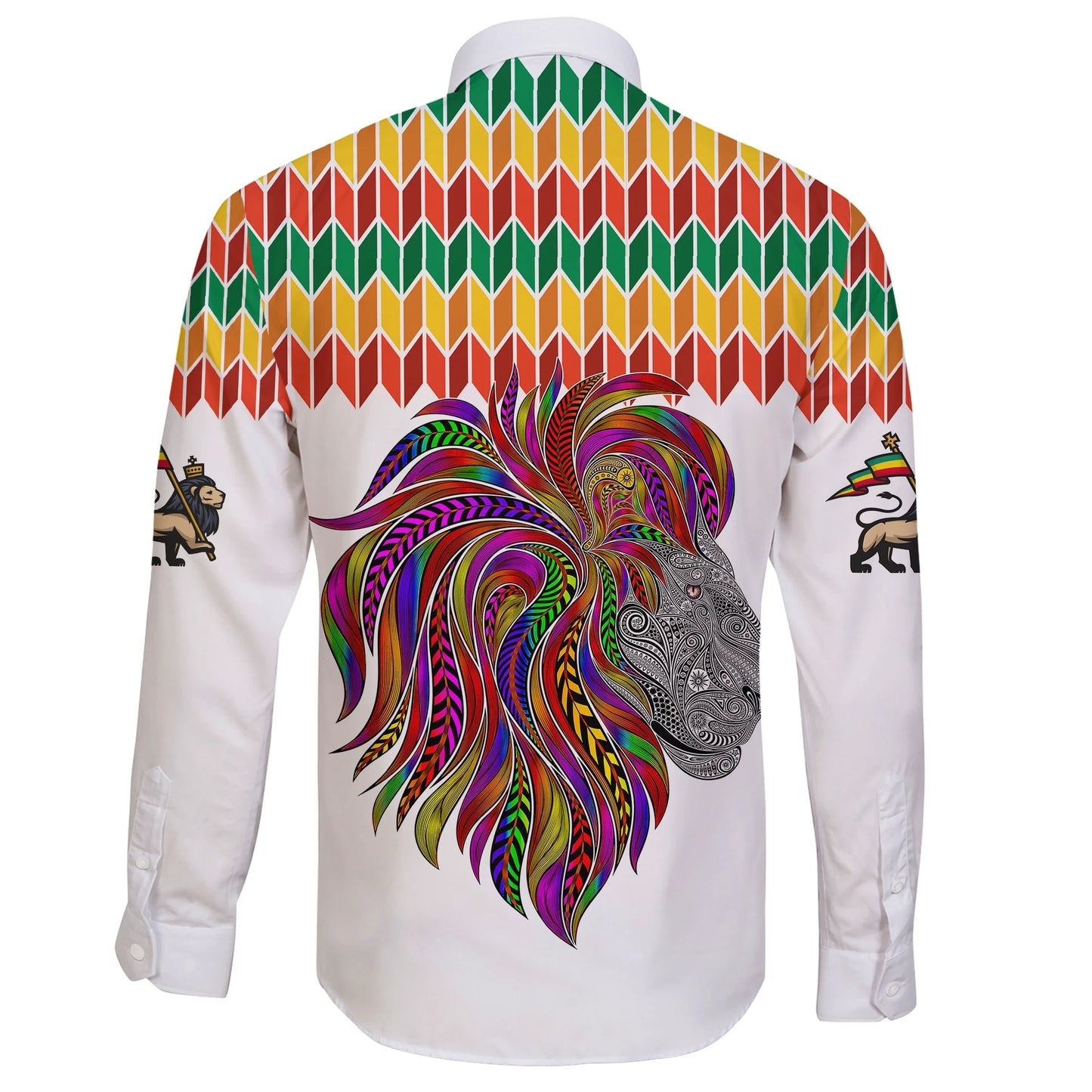 Ethiopia Long Sleeve Button Shirt, Ethiopian Color Lion Pattern
