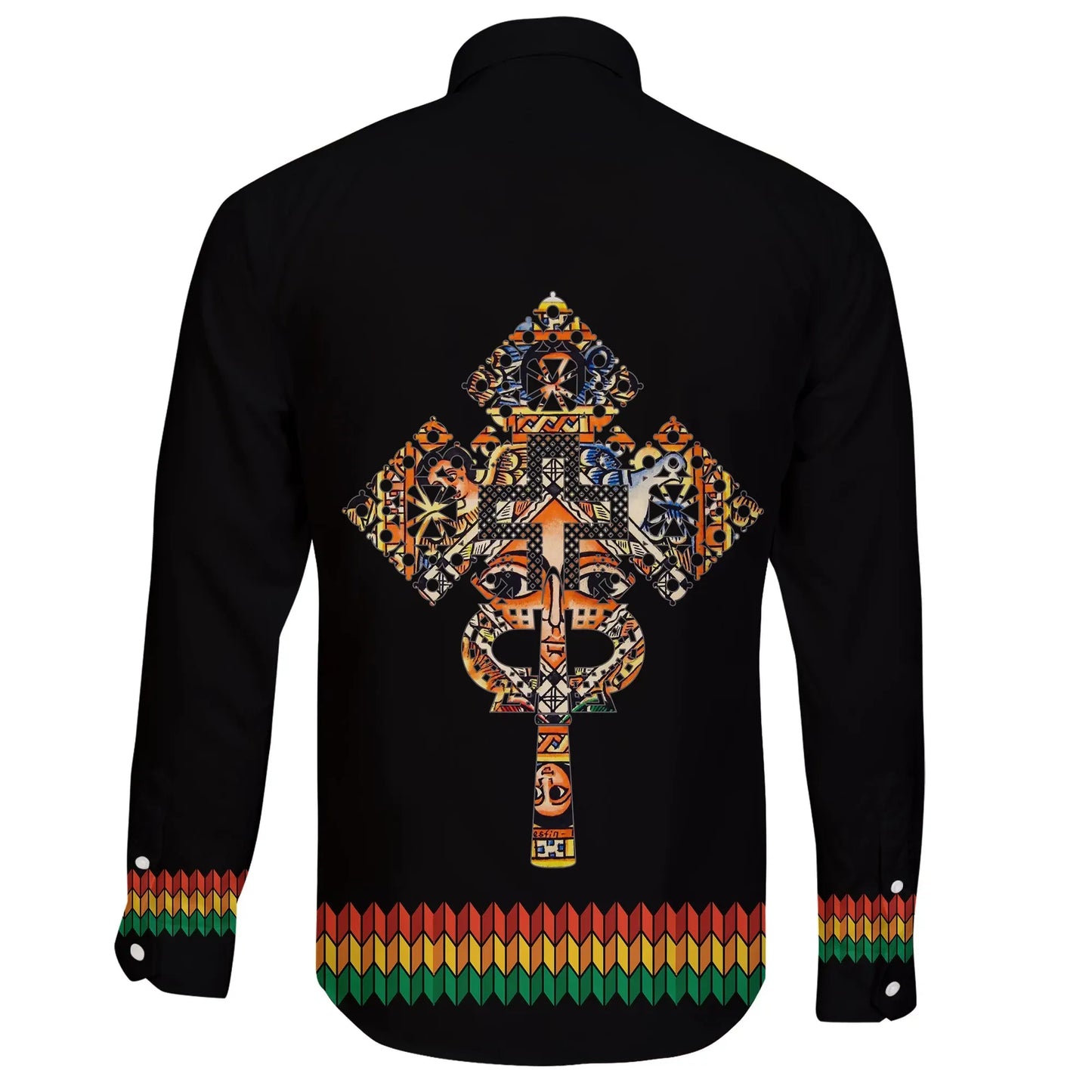 Ethiopian Long Sleeve Button Shirt Habesha Holy Cross Black