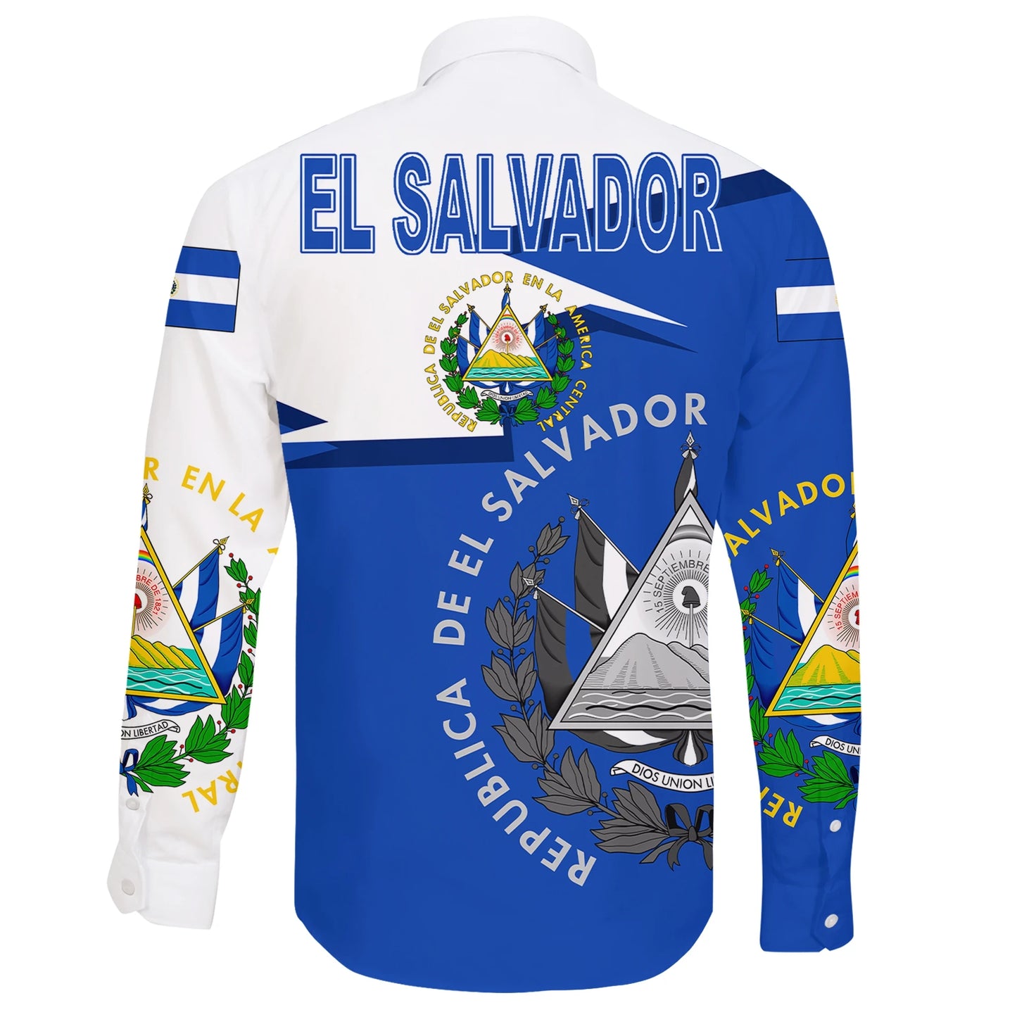El Salvador Coat Of Arms Long Sleeve Button Shirt New Style