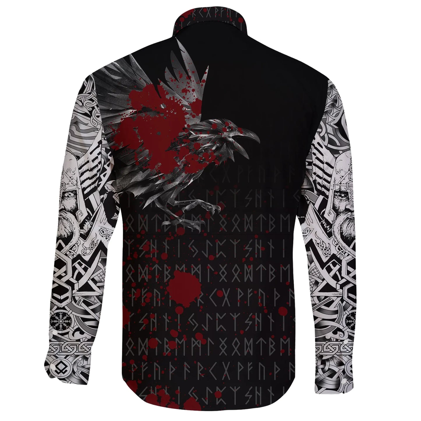 Vikings Long Sleeve Button Shirt Raven Tattoo Style Blood