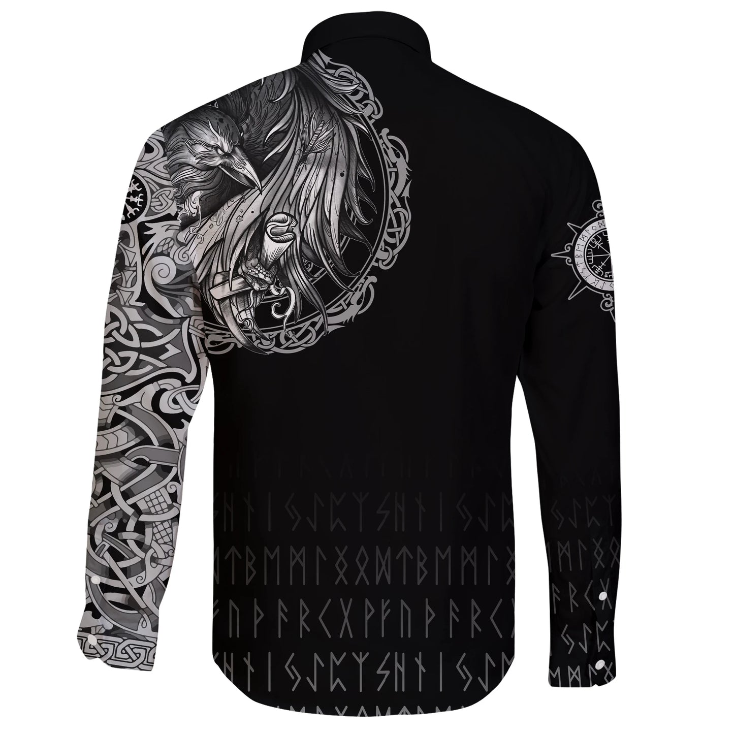 Viking Norse Raven Tattoo Long Sleeve Button Shirt