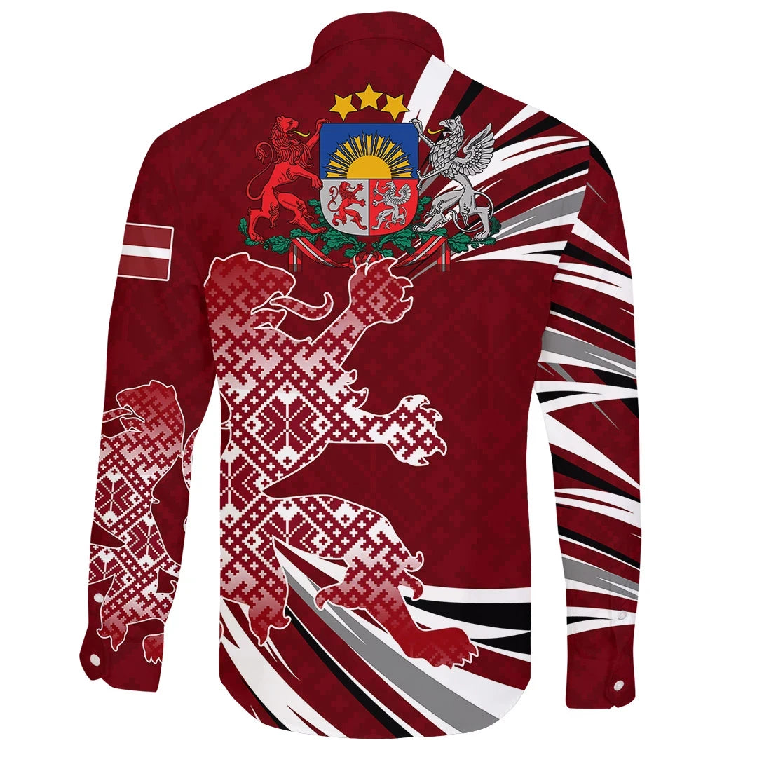 Latvia The Latvian Lion Long Sleeve Button Shirt