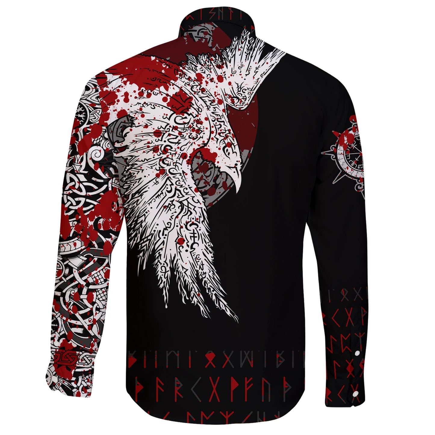 Custom Viking Mystical Raven Tattoo Style Blood Long Sleeve Button Shirt
