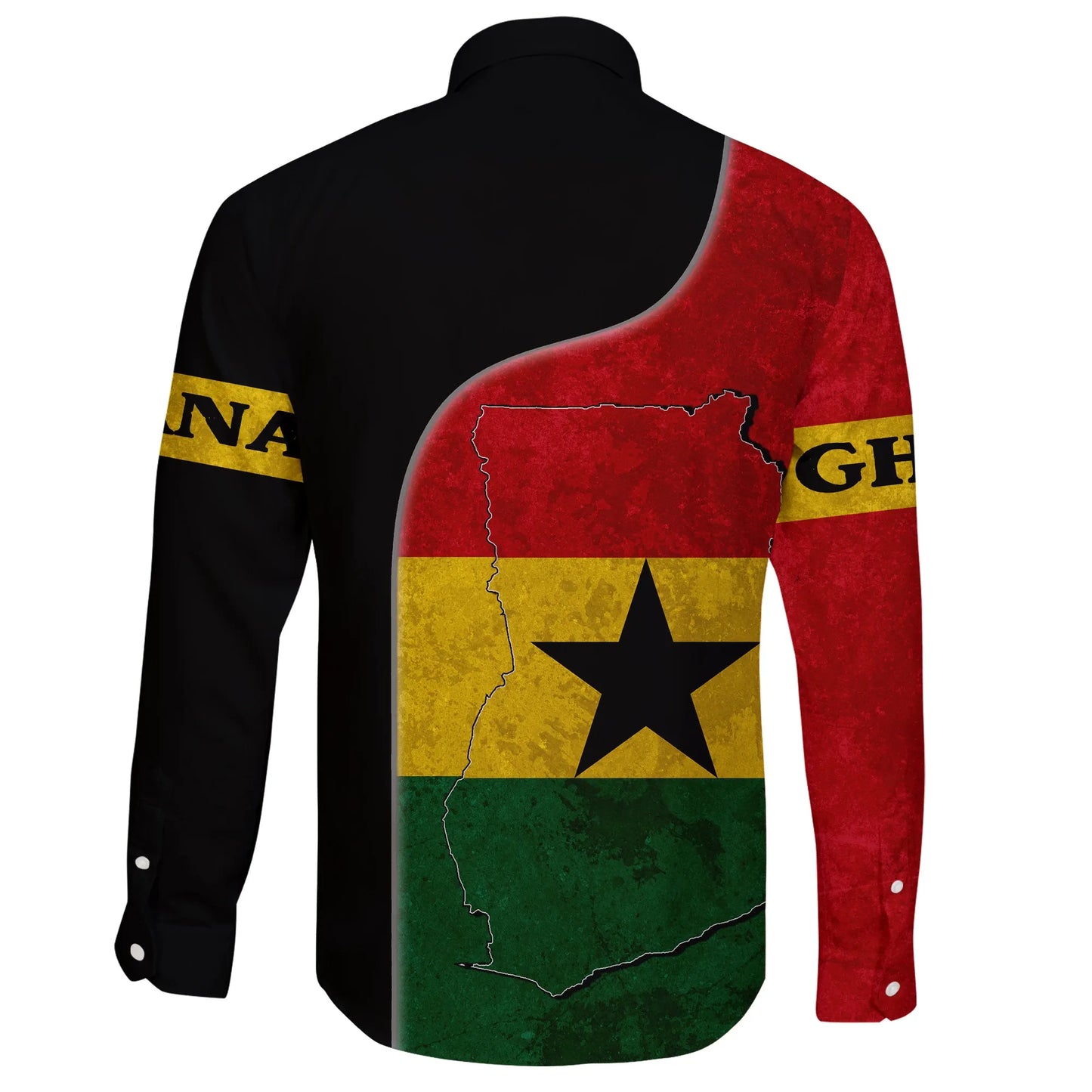 Ghana Flag Coat Of Arms Long Sleeve Button Shirt