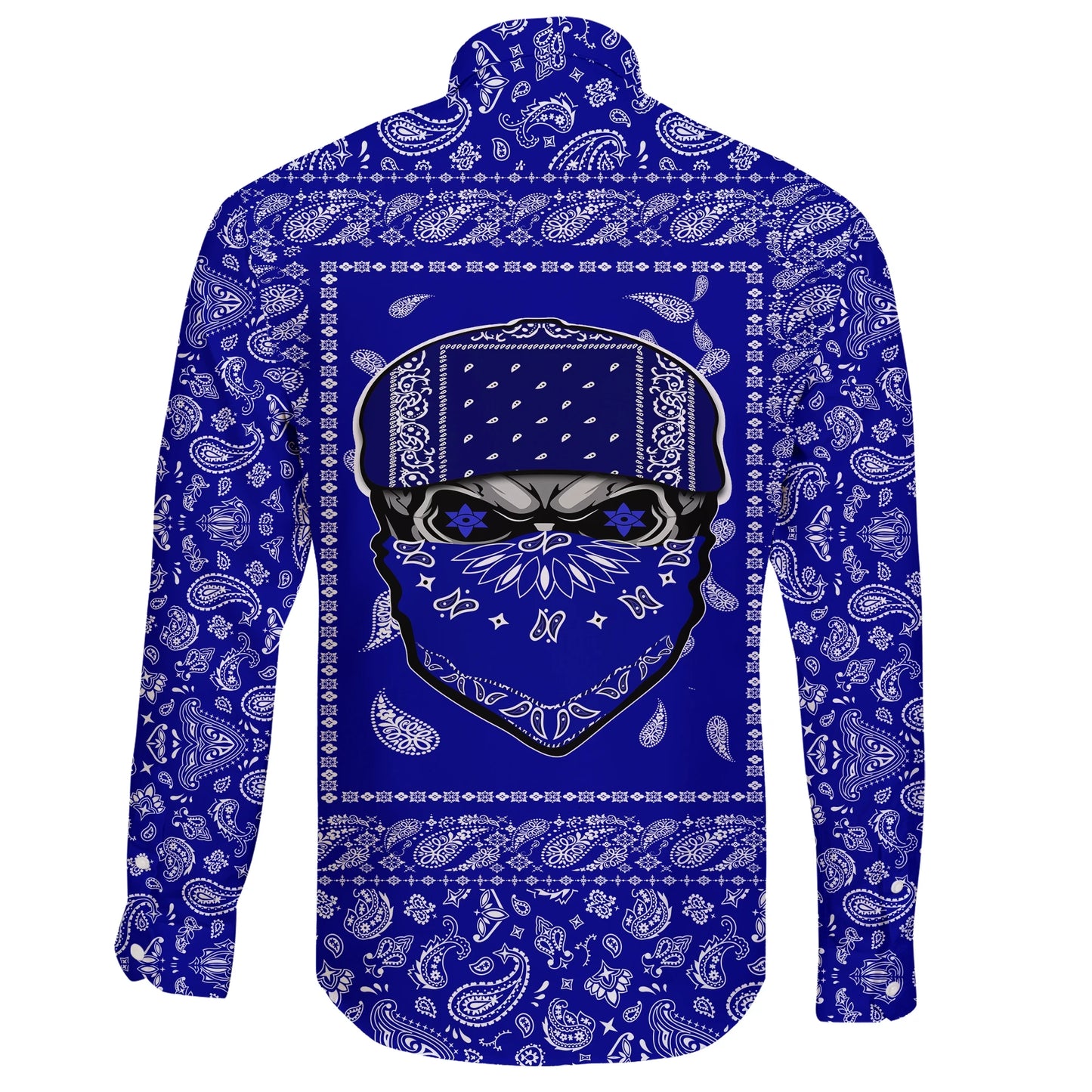 Crips Gang Skull Long Sleeve Button Shirt