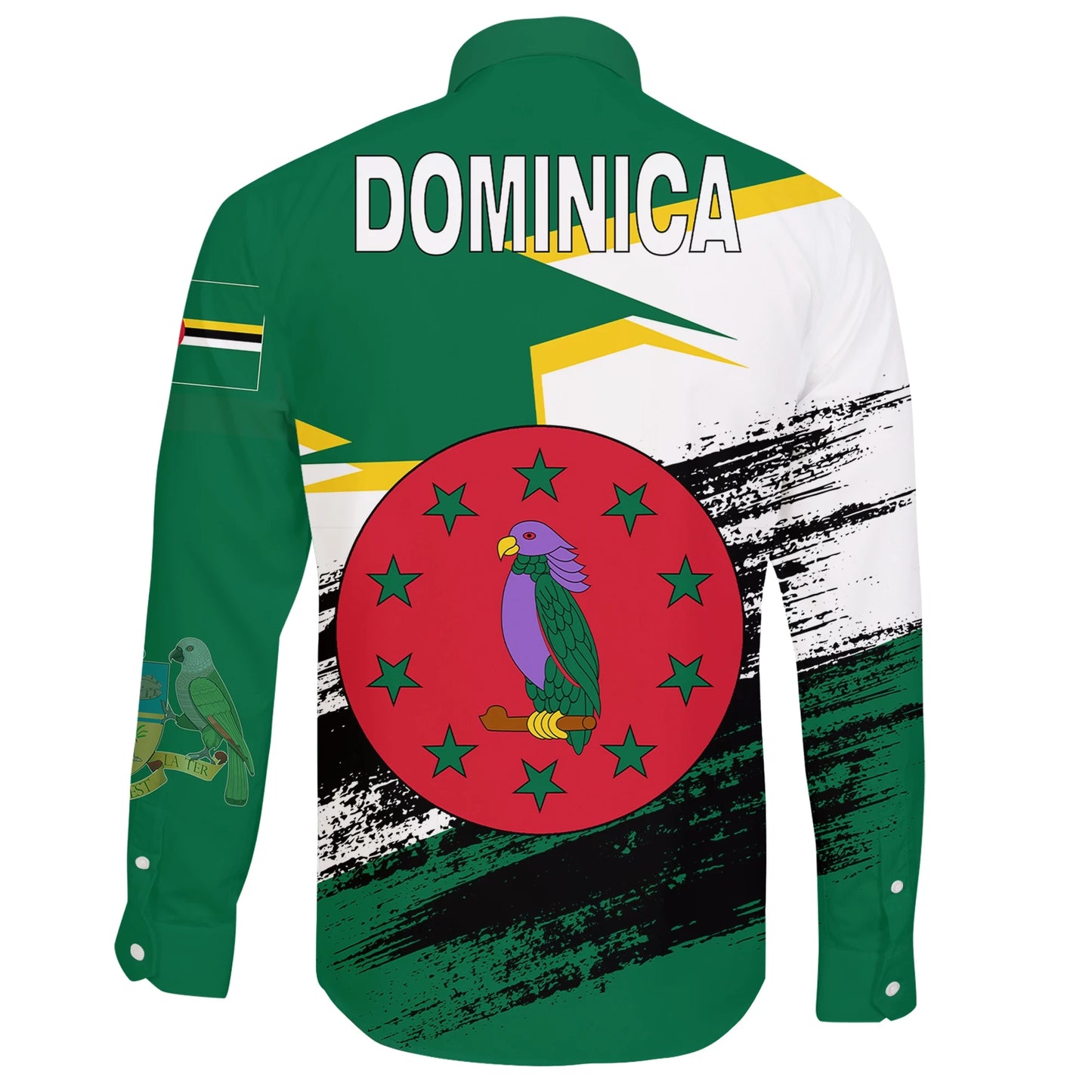 Dominica Flag And Coat Of Arms Long Sleeve Button Shirt